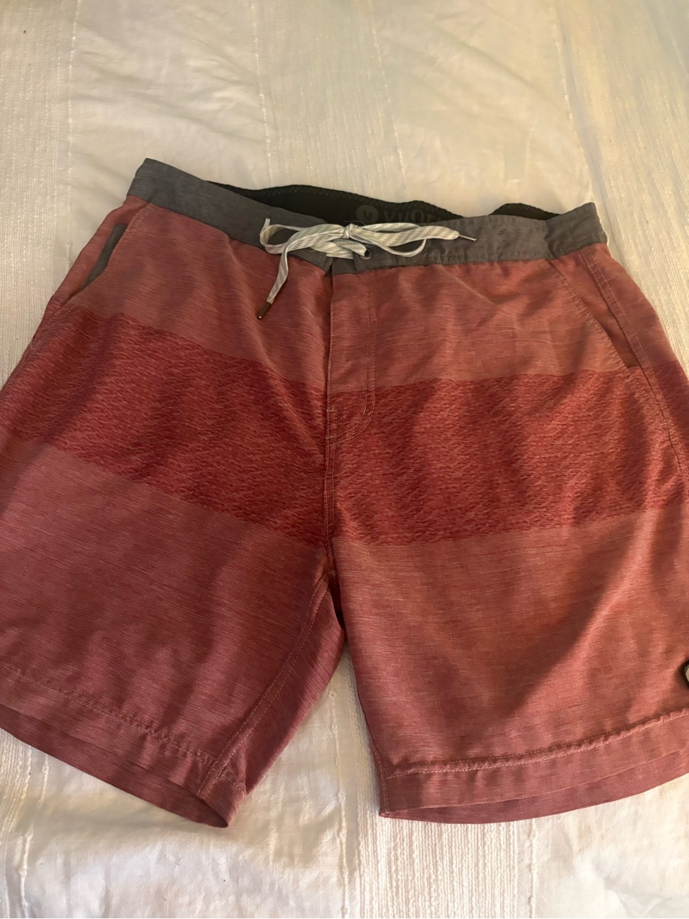 Vuori Rust Red Stripe Drawstring Swim Shorts